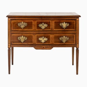 Petite Commode Louis XVI Antique en Noyer et Marqueterie, France