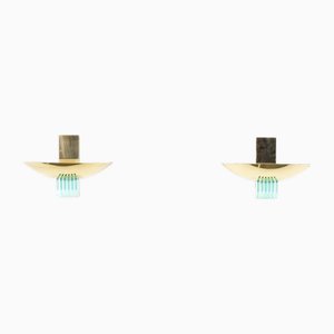 Italian Wall Lights in Gilt Metal and Glass, 1950s, Set of 2