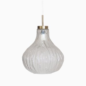 Lampe à Suspension Vintage en Verre Ondulé, Danemark