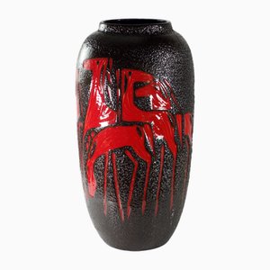 Vase Chevaux Rouges Vintage en Céramique Émaillée de Scheurich Keramik, 1960