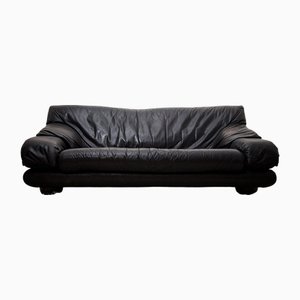 Sofá de cuero negro de Fabricante Wiener Werkstätte, años 70