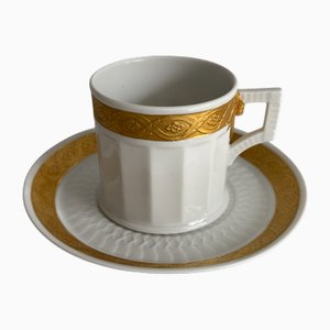 Fan Gold Espresso Cups and Saucer from Royal Copenhagen, 1970s, Set of 2
