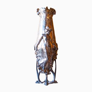 Silvered Pewter Floor Vase attributed to Hugo Leven, Germany, 1900s