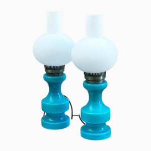 Lampes Vintage en Opaline Bleu Turquoise, Set de 2