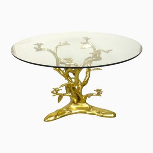 Bird Side Table in Brass with Glass Top by Willy Daro, 1970s