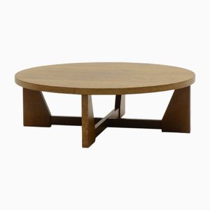 Mesa de centro holandesa redonda de madera wengué, años 60