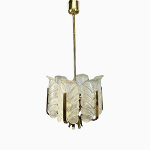 Lustre avec 6 Feuilles en Verre Murano et Structure en Laiton par Carl Fagerlund pour JBS