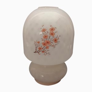 Large White Murano Glass Mushroom Table Lamp with Flowers, 1970s