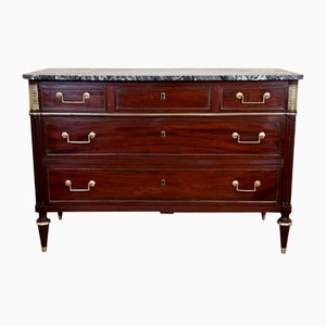 Parisian Louis Xvi Period Chest of Drawers with Match Scraper in Mahogany and Gilded Bronze
