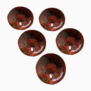 Wooden Tsugaru Lacquerware Plates, Japan, 1950s, Set of 5