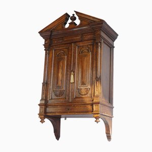 Large Antique Gothic Wooden Wall Cabinet