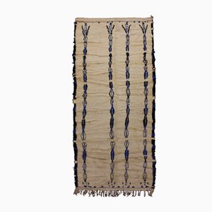 Vintage Moroccan Azilal Berber Rug in Natural Wool and Blue Cotton, 1975