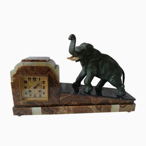Orologio Art Deco in marmo con grande elefante, anni '20