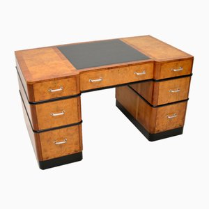 Art Deco Burr Walnut Pedestal Desk, 1920s