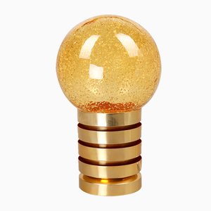 Skandinavische Vintage Tischlampe aus Messing & Bernsteinglas von Faglavik, Schweden, 1960