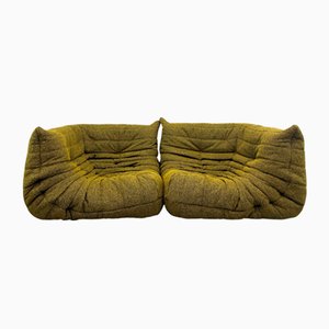 Divano modulare vintage a due angoli giallo e nero di Ligne Roset Togo, 1983, set di 2