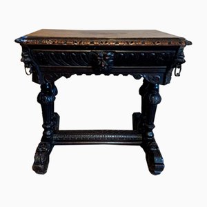 Table d'Appoint Victorienne Antique en Chêne Sculpté, 1860