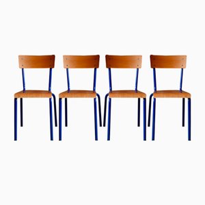 Industrial Blue Dining Chairs, 1970s, Set of 4