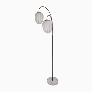 Lampada da terra con base in marmo e vetro opalino, Italia, anni '60
