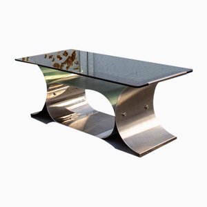 Space Age Steel and Glass Coffee Table by Franco Costalonga for Studio Tecnico Mimo Leone, 1970s