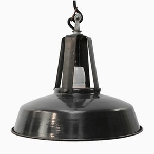 Vintage Industrial French Black Enamel Pendant Lights