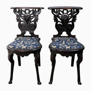 Set of Napoleon III Traveling Chairs in Blackened Wood