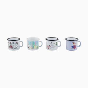 Enamel Mugs with Moomin Story Motifs from Muurla, Finland, Set of 4
