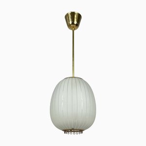 Lampada a sospensione in vetro smerigliato e ottone di Orrefors, anni '50