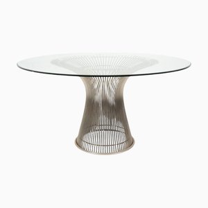 Tavolo da pranzo Mid-Century in vetro e metallo attribuito a Warren Platner per Knoll, 1966