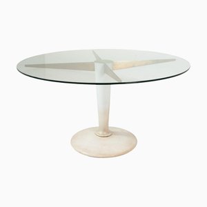 Mid-Century Modern Dining Table in Carrara Marble, Bronze and Glass, Italy, 1950s