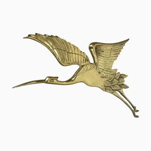 Grand Objet Mural Moderniste en Laiton Sculpture Heron, Allemagne, 1960s