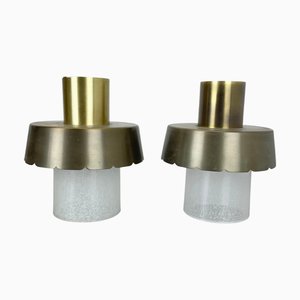 Minimalist Brass and Glass Tube Ceiling Lights, Italy 1970s, Set of 2