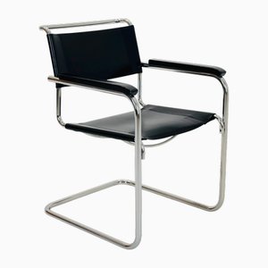 Bauhaus Black Leather Armchair by Mart Stam for Thonet, 1980s