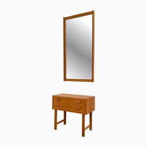 Scandinavian Oak Chest of Drawers and Mirror, Sweden, 1960s, Set of 2