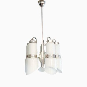Modernistischer Space Age Kronleuchter aus Muranoglas & Stahl, Vistosi zugeschrieben, Italien, 1960er