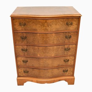 Serpentine Burr Walnut Chest of Drawers, 1930s