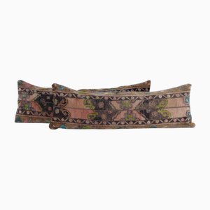 Turkish Oushak Cushion Covers in Dark Brown-Green Faded Wool