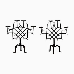 Gothic Wrought Iron Candelabras, Set of 2