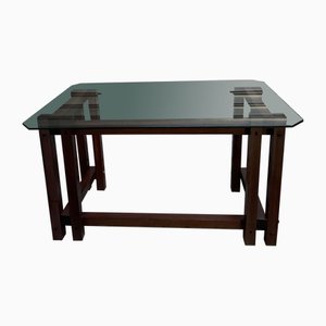 Wooden Desk with Transparent Glass Shelf, 1970