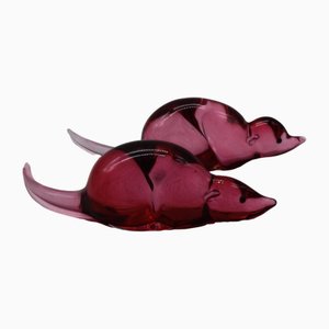 Vintage Italian Pink Murano Glass Mice by Archimede Seguso, 1950s, Set of 2