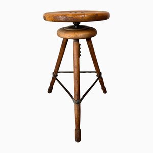 Industrieller Verstellbarer Vintage Hocker aus Buche