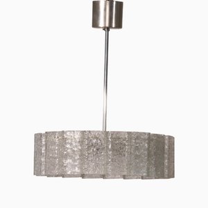 Lampada a sospensione in vetro ghiacciato con cilindri in vetro a rilievo di Doria Leuchten, anni '60