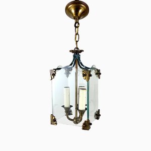 Vintage Art Deco Glass & Bronze Pendant Light, 1950s