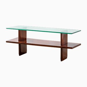 Tavolo basso con struttura in legno e ripiano in vetro di Osvaldo Borsani per Arredamenti Borsani Varedo, anni '40
