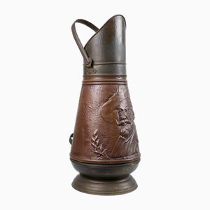 Copper Umbrella Stand with Hammered Relief of Vermeer, France, 1900s