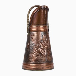 Copper Umbrella Stand with Hammered Relief of Religious Scene, France, 1900s