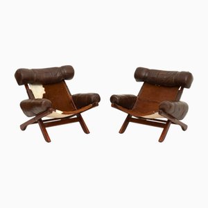 Schwedische Mid-Century Ledersessel aus Rindsleder von Arne Norell AB, 1960er, 2er Set