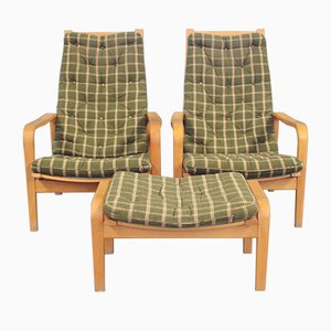 Easy Chairs with Stool by Alf Svensson for Källemo, 1960s, Set of 3
