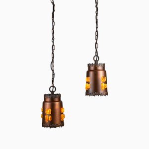 Hängelampen aus Messing & Braunglas von Josef Brumberg für JBS Leuchten, 1970er, 2er Set