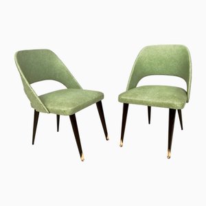 Sedie vintage in skai verde con gambe in legno ebanizzato, Italia, anni '50, set di 2